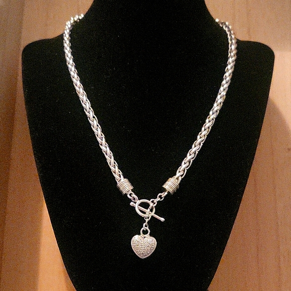 Jewelry - Sterling braided chain with pave diamond heart necklace